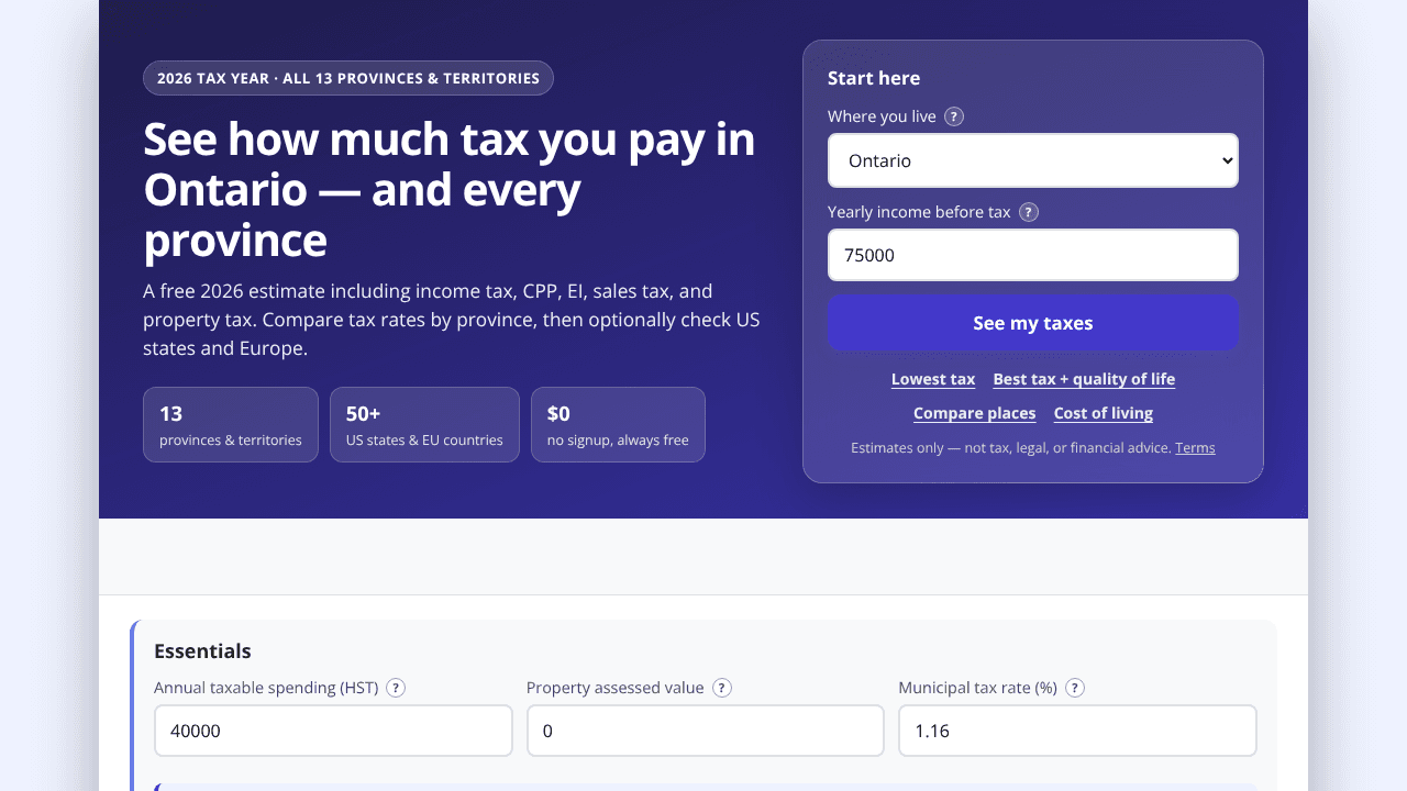 Canadian Tax Calculator website screenshot