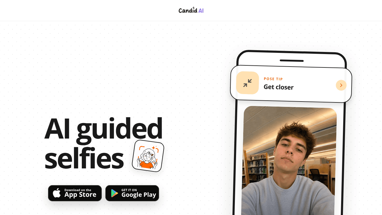 Candid AI - Selfie Pose Coach website screenshot