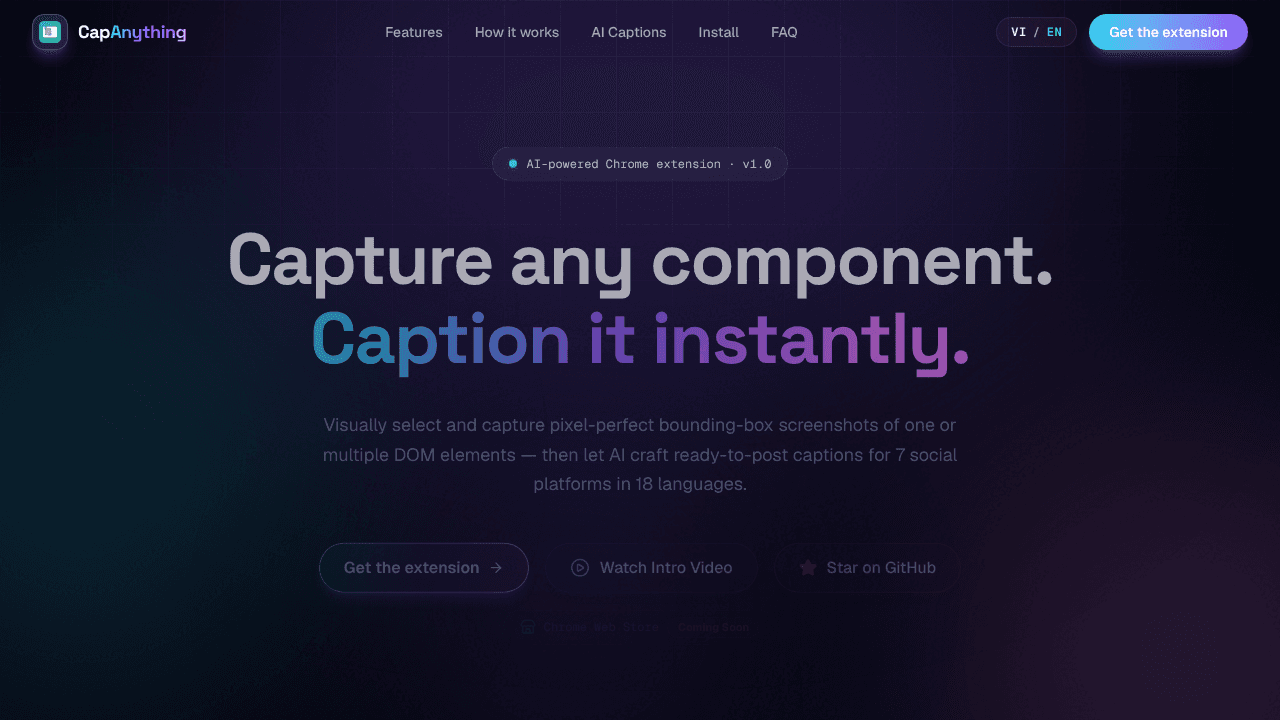 CapAnything website screenshot