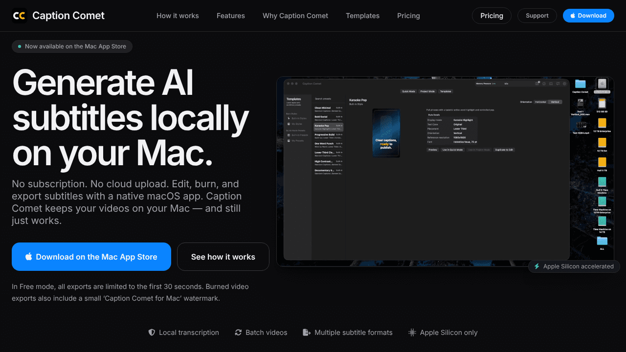 Caption Comet website screenshot