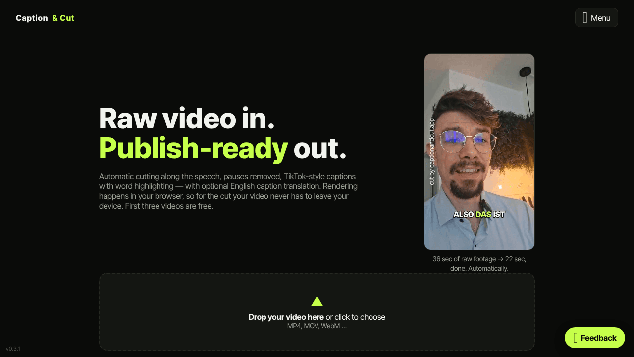 Caption & Cut website screenshot
