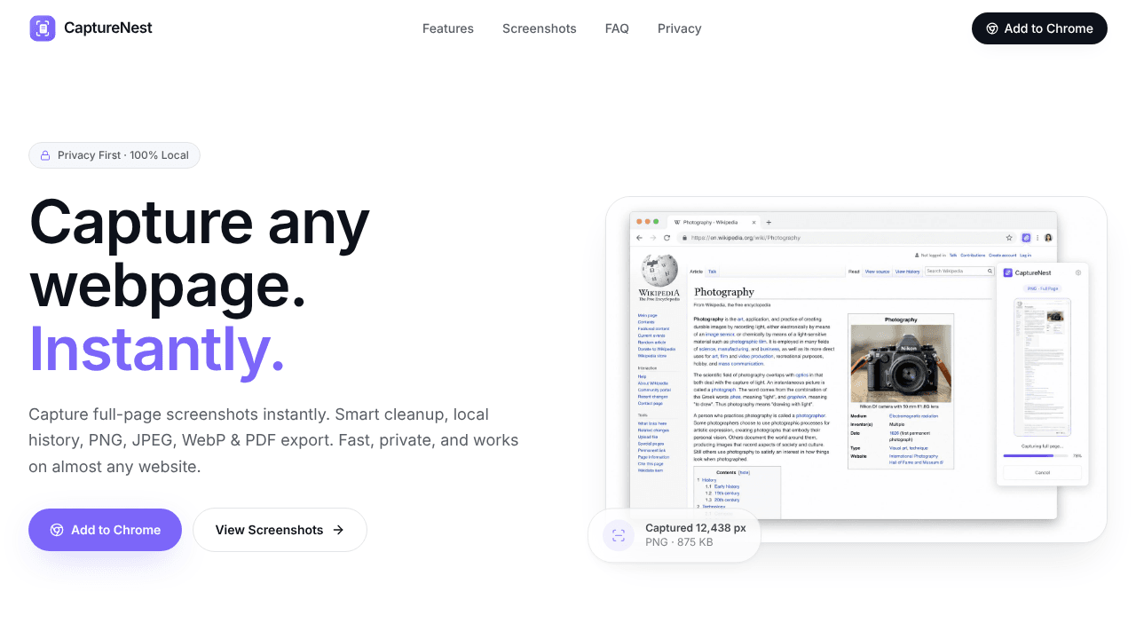 CaptureNest website screenshot