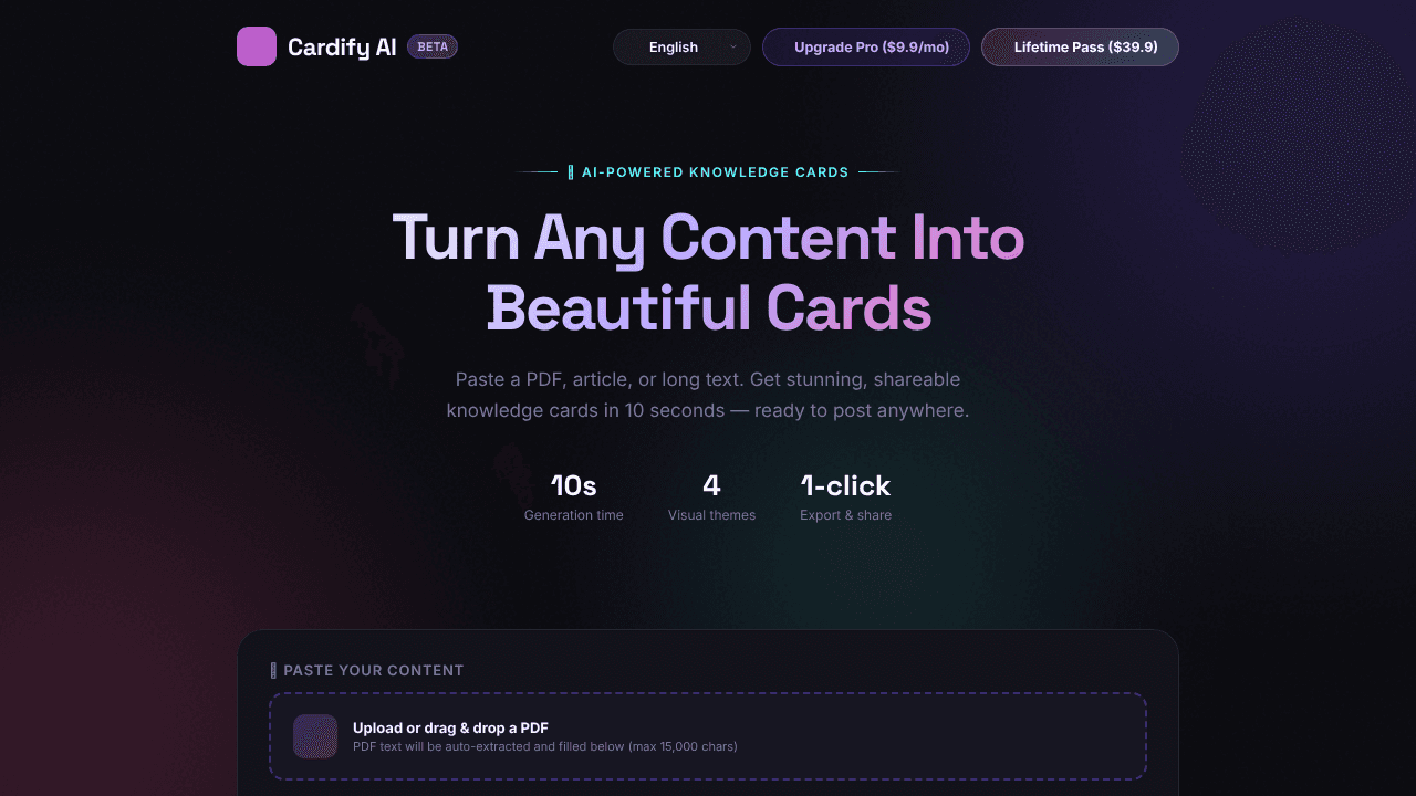 Cardify AI website screenshot