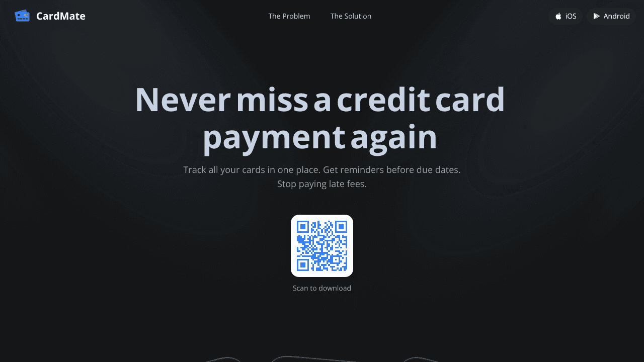 CardMate: Credit Card Tracker website screenshot