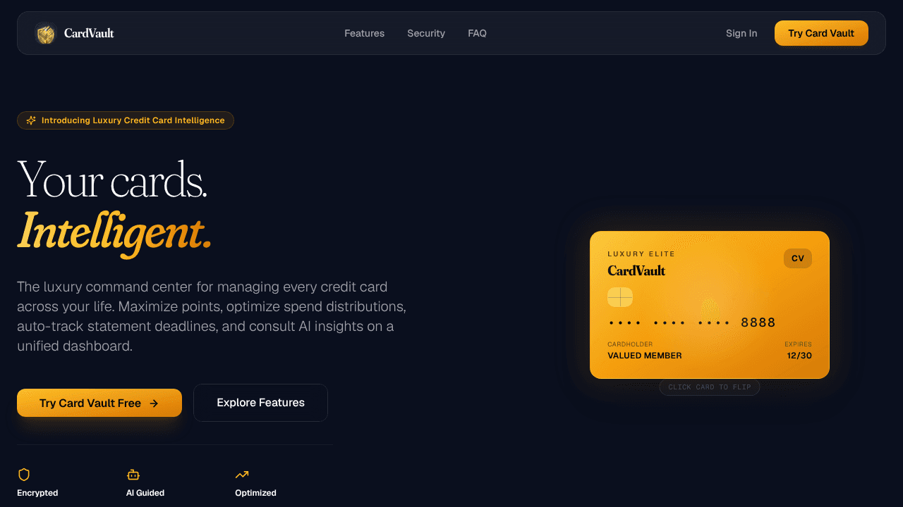 CardVault website screenshot