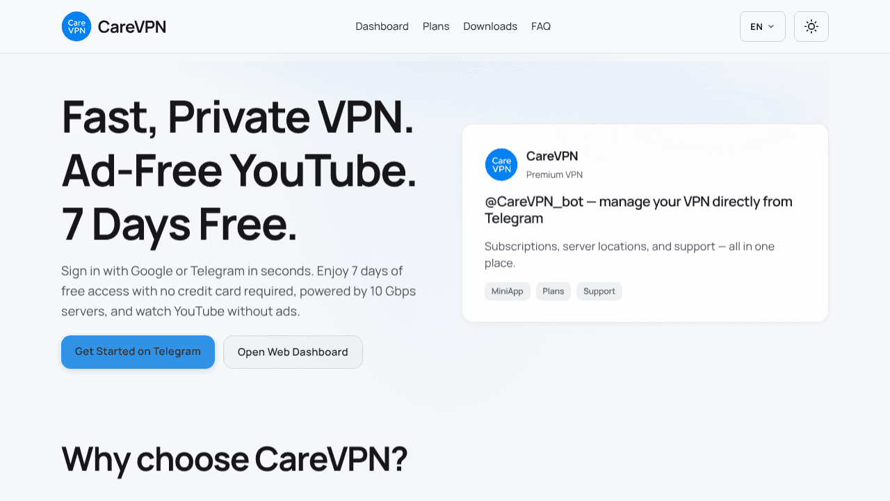 CareVPN website screenshot