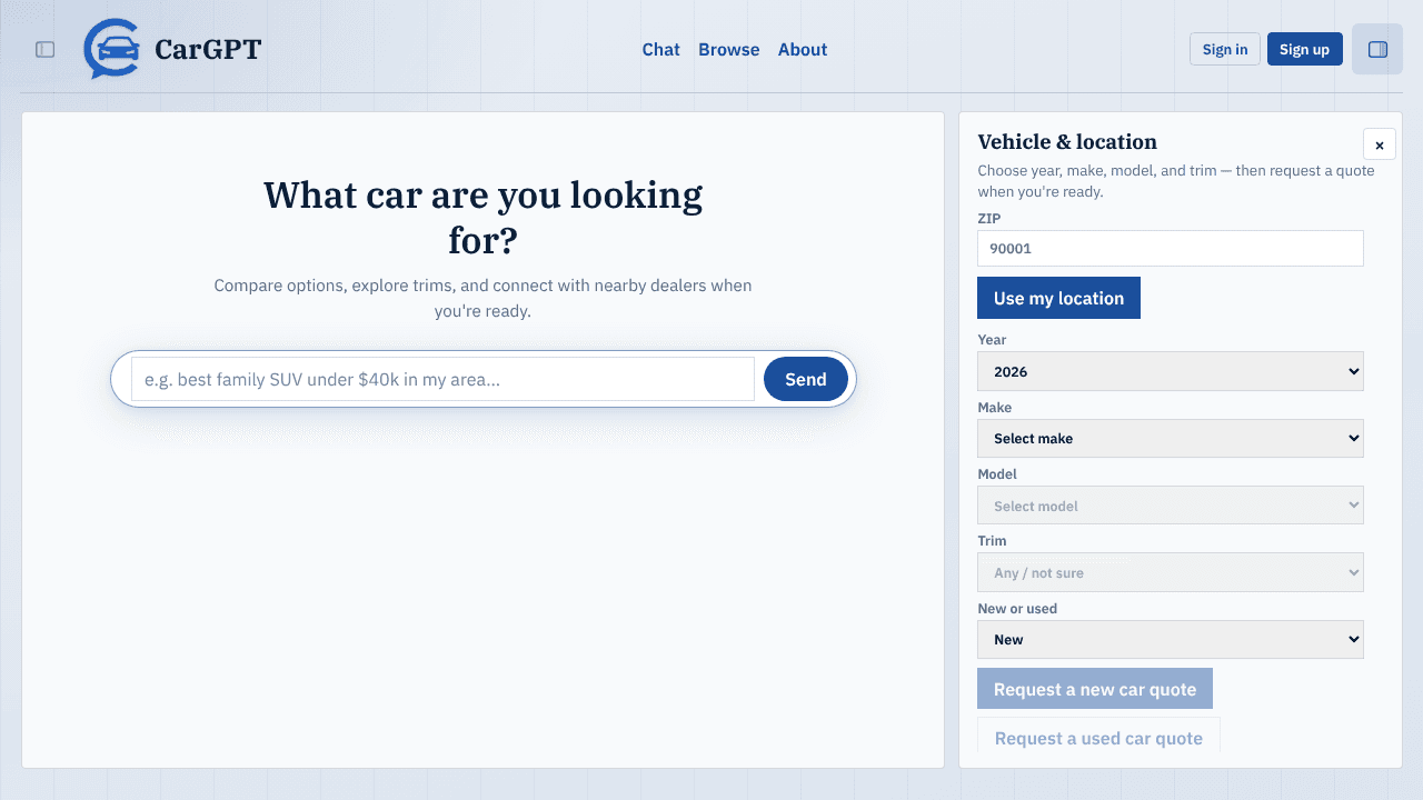 CarGPT website screenshot