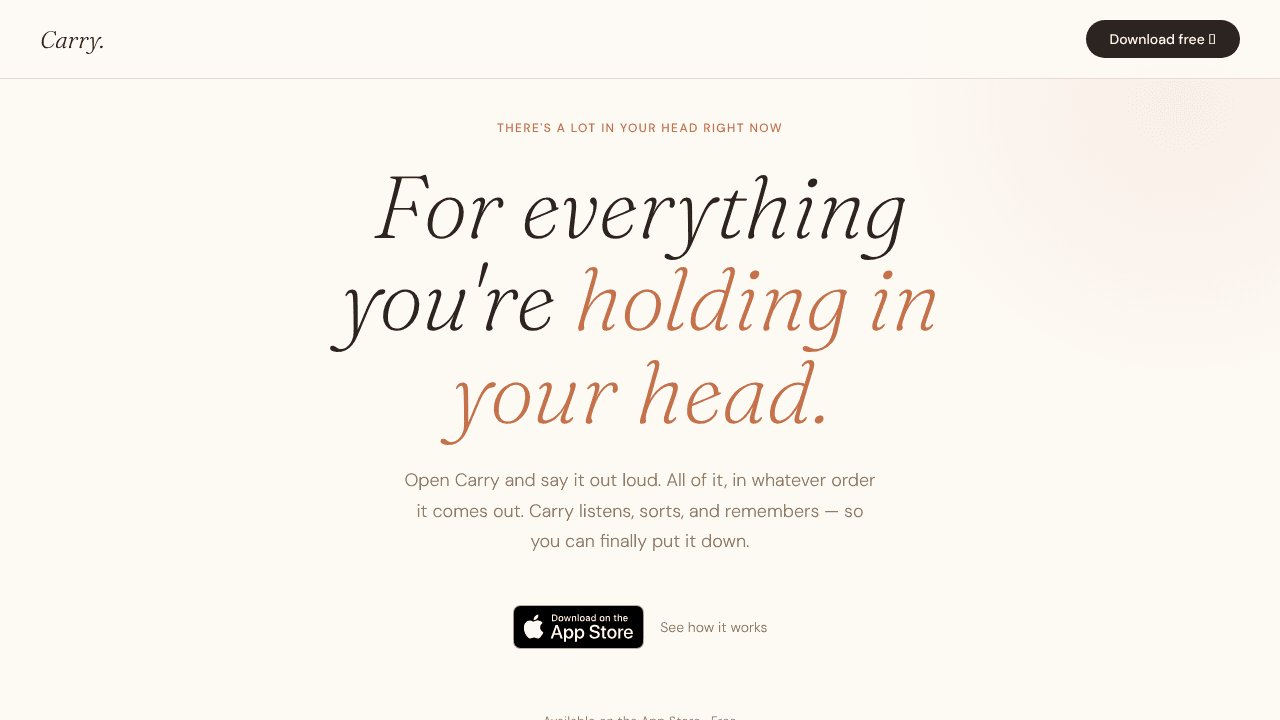 Carry: for everything in your head website screenshot