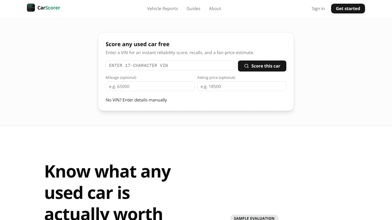 CarScorer website screenshot