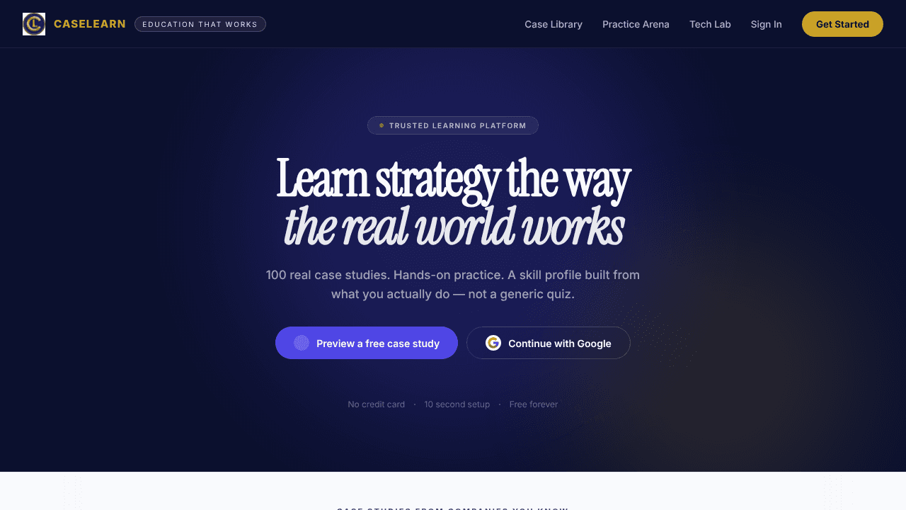 CaseLearn website screenshot