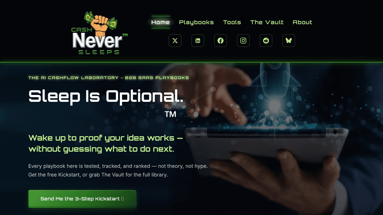 Cash Never Sleeps website screenshot