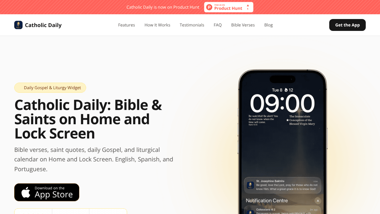 Catholic Daily: Bible & Saints website screenshot