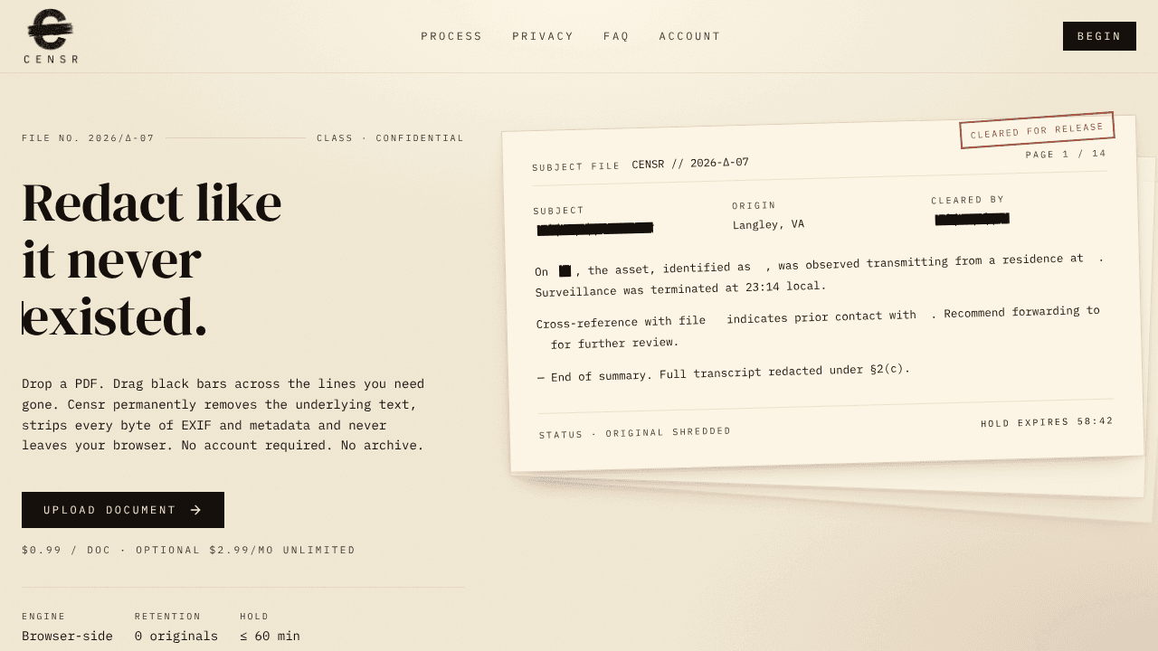 Censr website screenshot