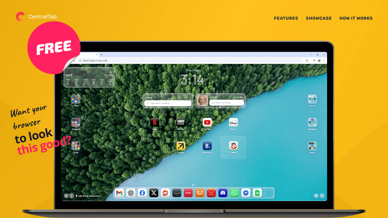 CentralTab — New Tab Browser Extension website screenshot