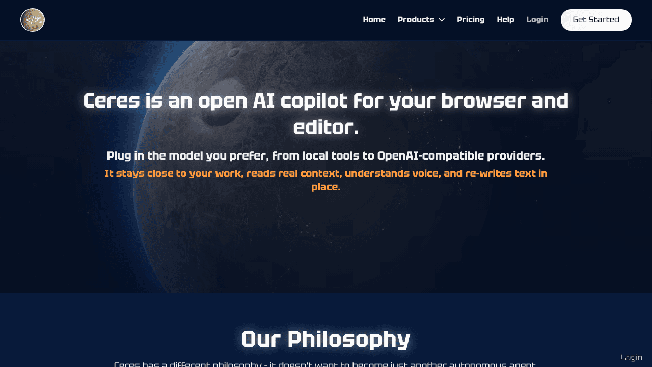 Ceres - Open Copilot website screenshot