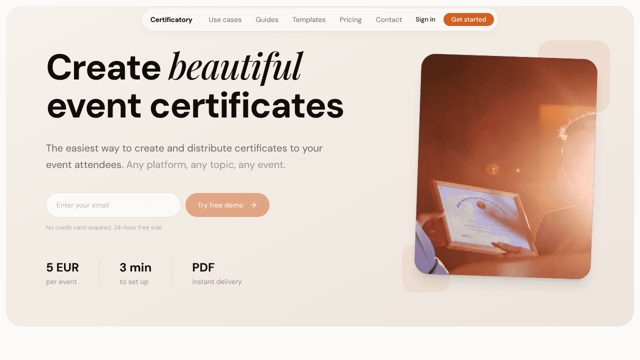 Certificatory website screenshot