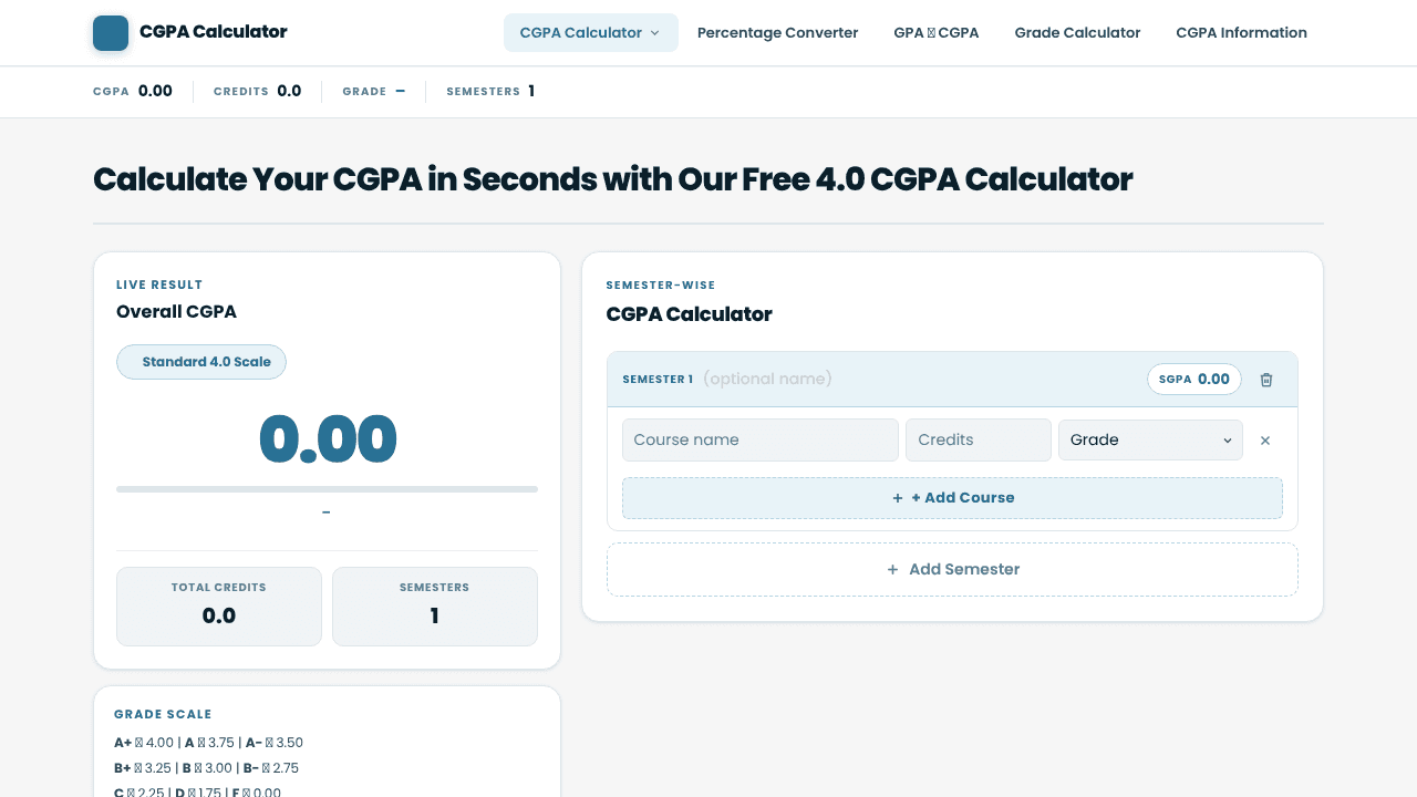 CGPA Calculator website screenshot