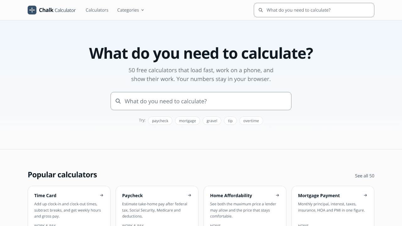 Chalk Calculator website screenshot