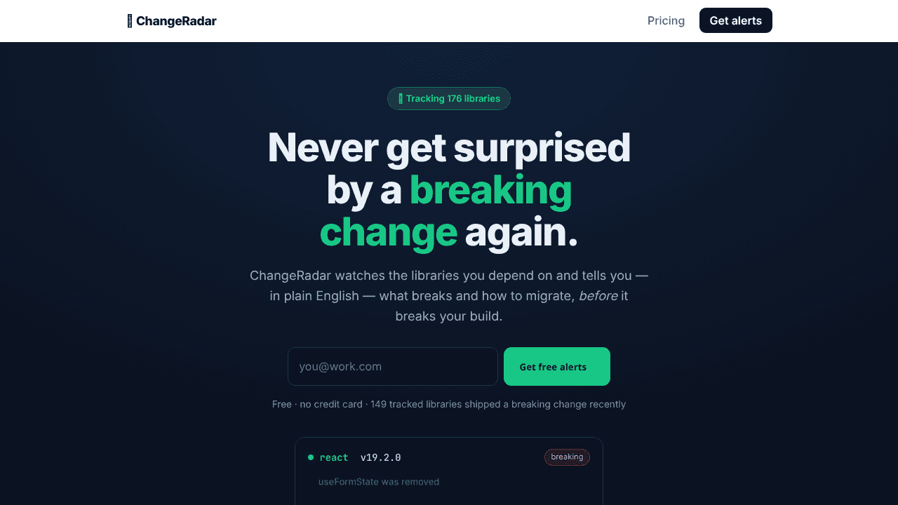 ChangeRadar website screenshot