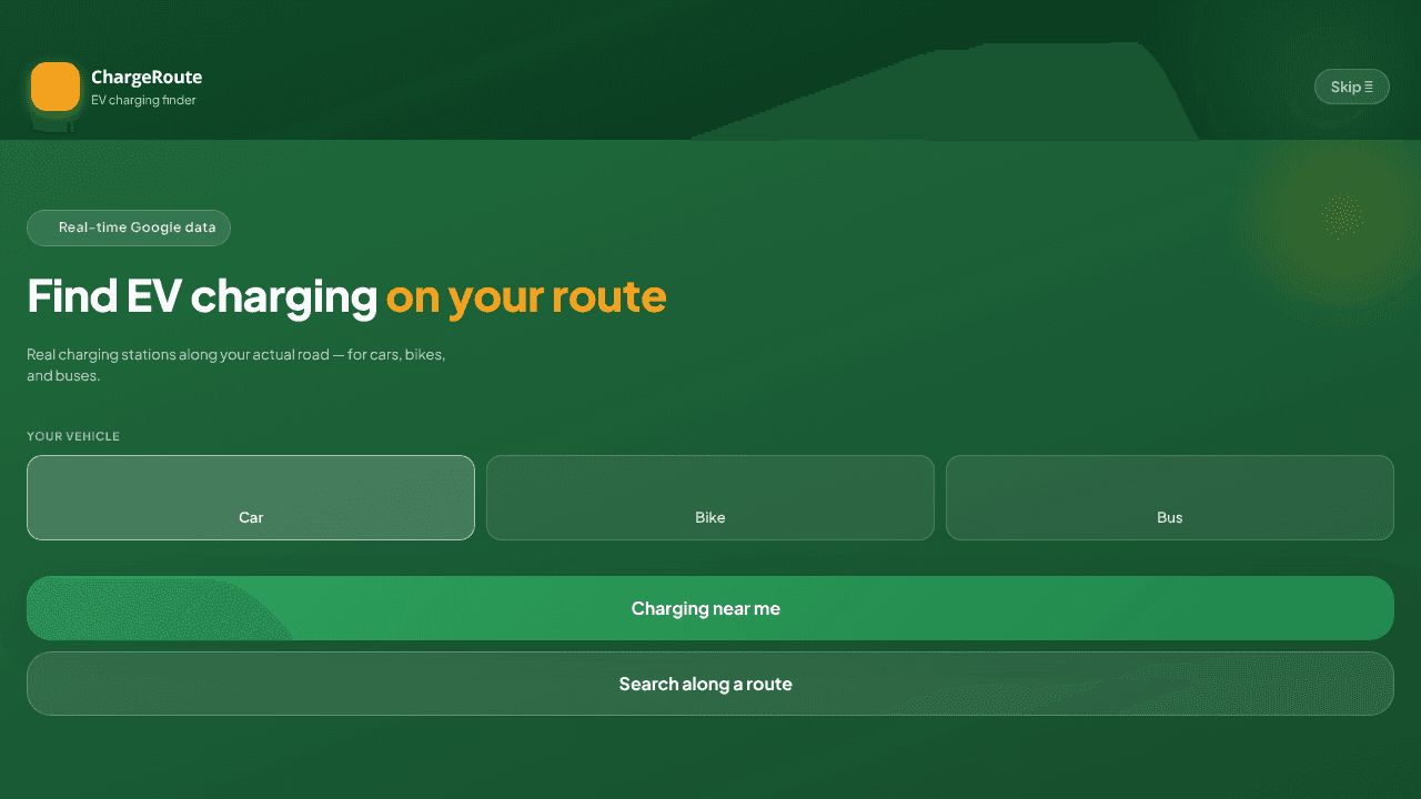 ChargeRoute website screenshot