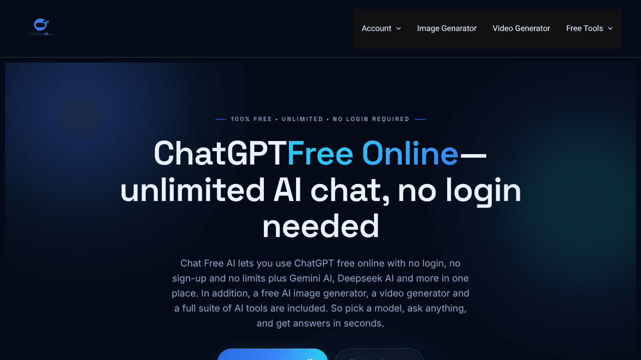 Chat Free AI website screenshot