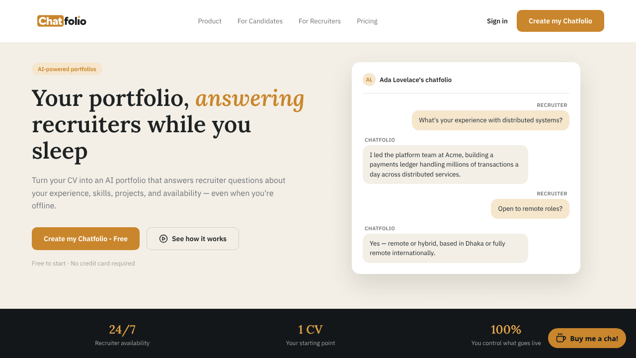 Chatfolio website screenshot