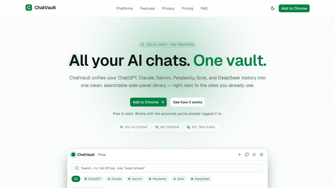 ChatVault website screenshot