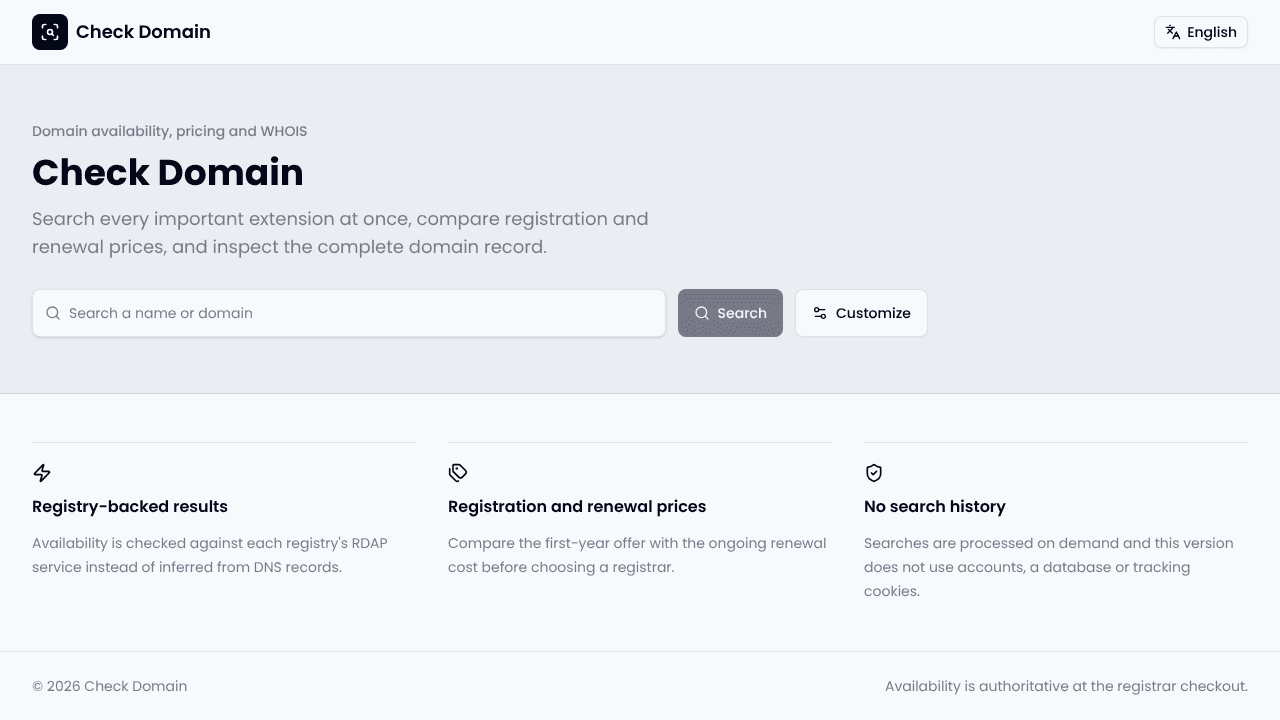 Check Domain website screenshot