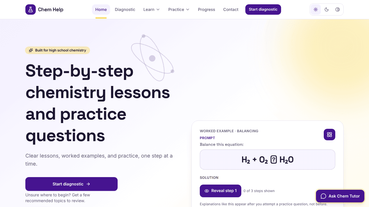 Chem Help website screenshot