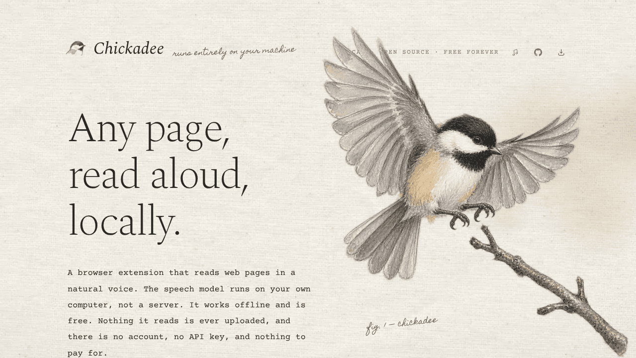 Chickadee website screenshot