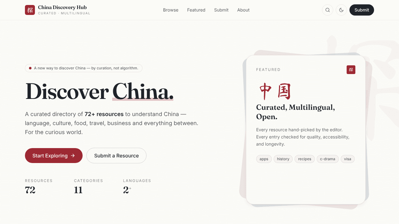 China Discovery Hub website screenshot