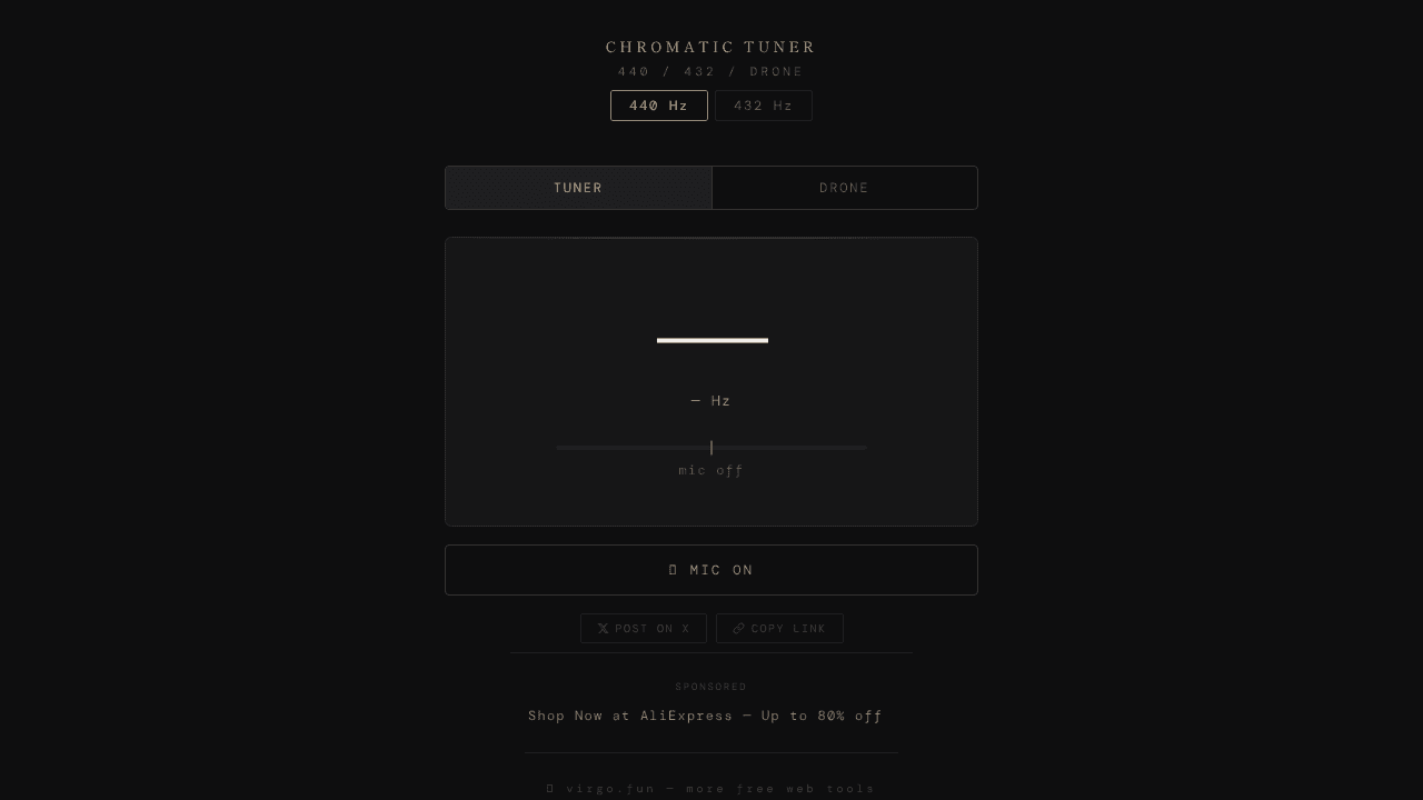 Chromatic Tuner 440 / 432 / Drone website screenshot