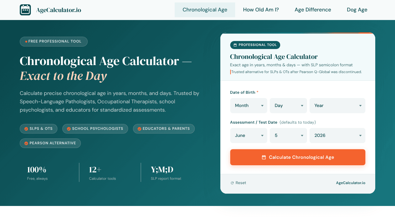 Chronological Age Calculator website screenshot