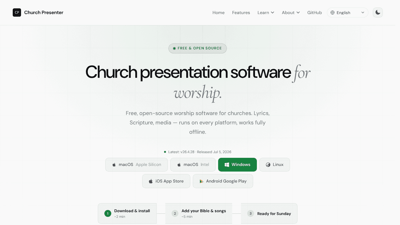 Church Presenter website screenshot