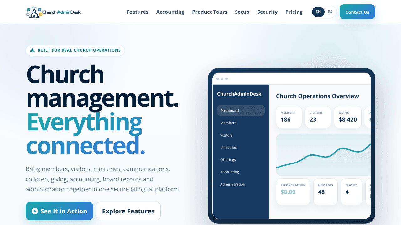 ChurchAdminDesk website screenshot