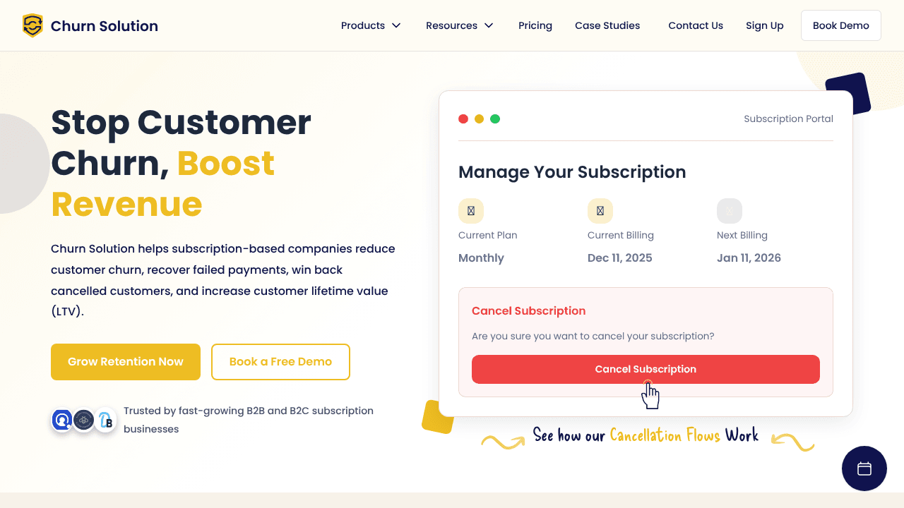 Churn Solution website screenshot