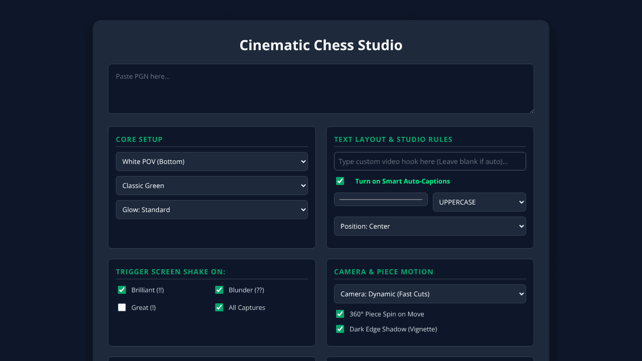 Cinematic Chess Studio website screenshot