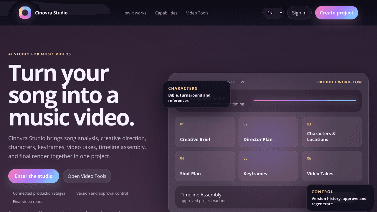Cinovra Studio website screenshot