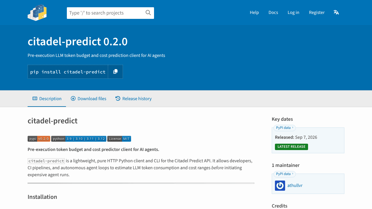 Citadel Predict website screenshot
