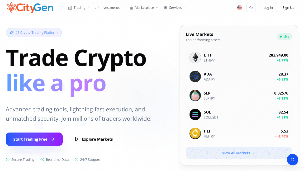 CityGen Crypto website screenshot