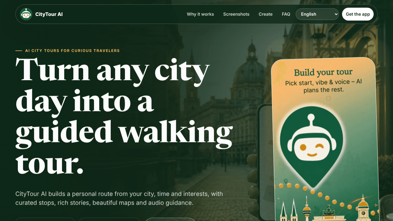 CityTour AI website screenshot