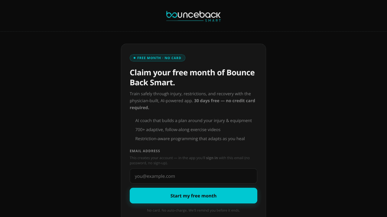 Claim your free month—Bounce Back Smart website screenshot