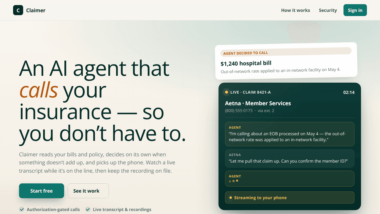 Claimer website screenshot