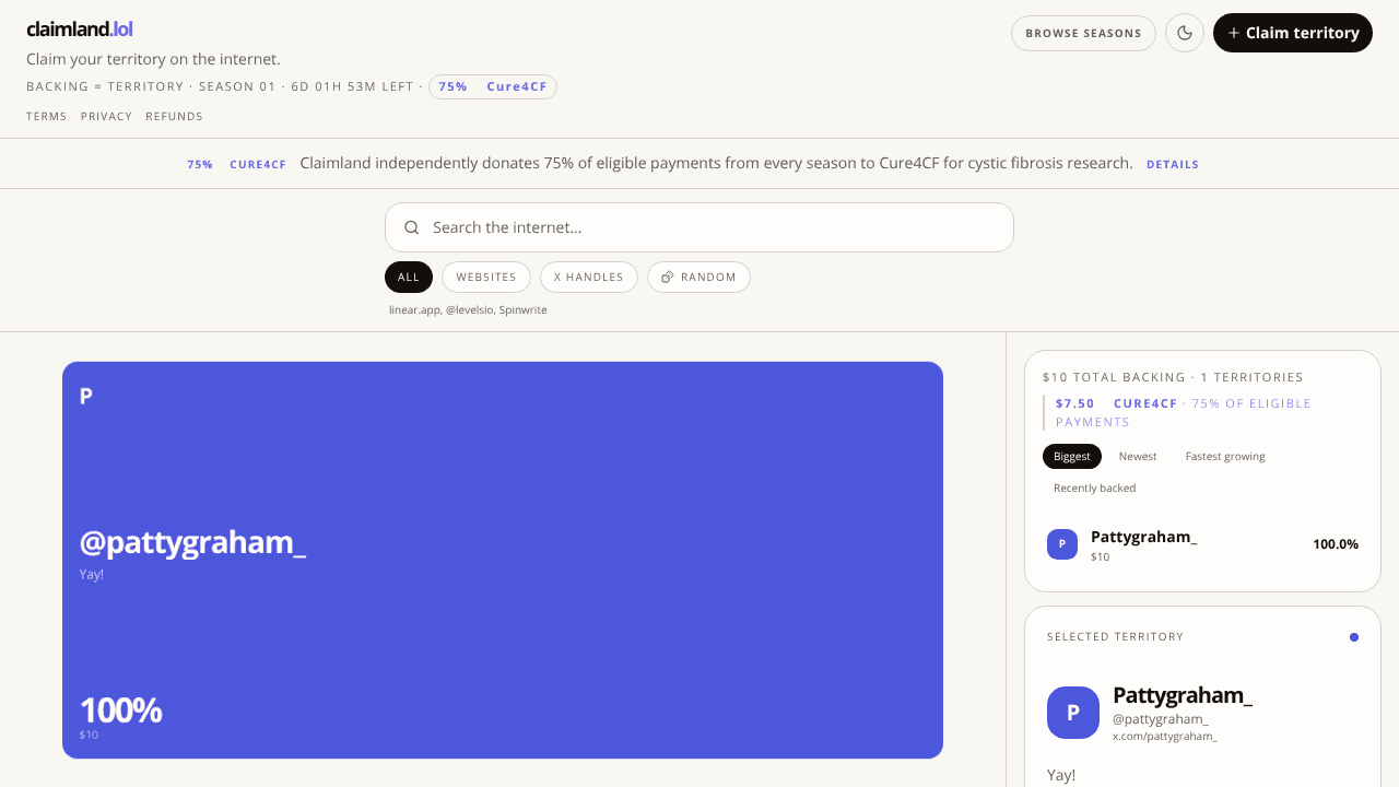 claimland.lol website screenshot