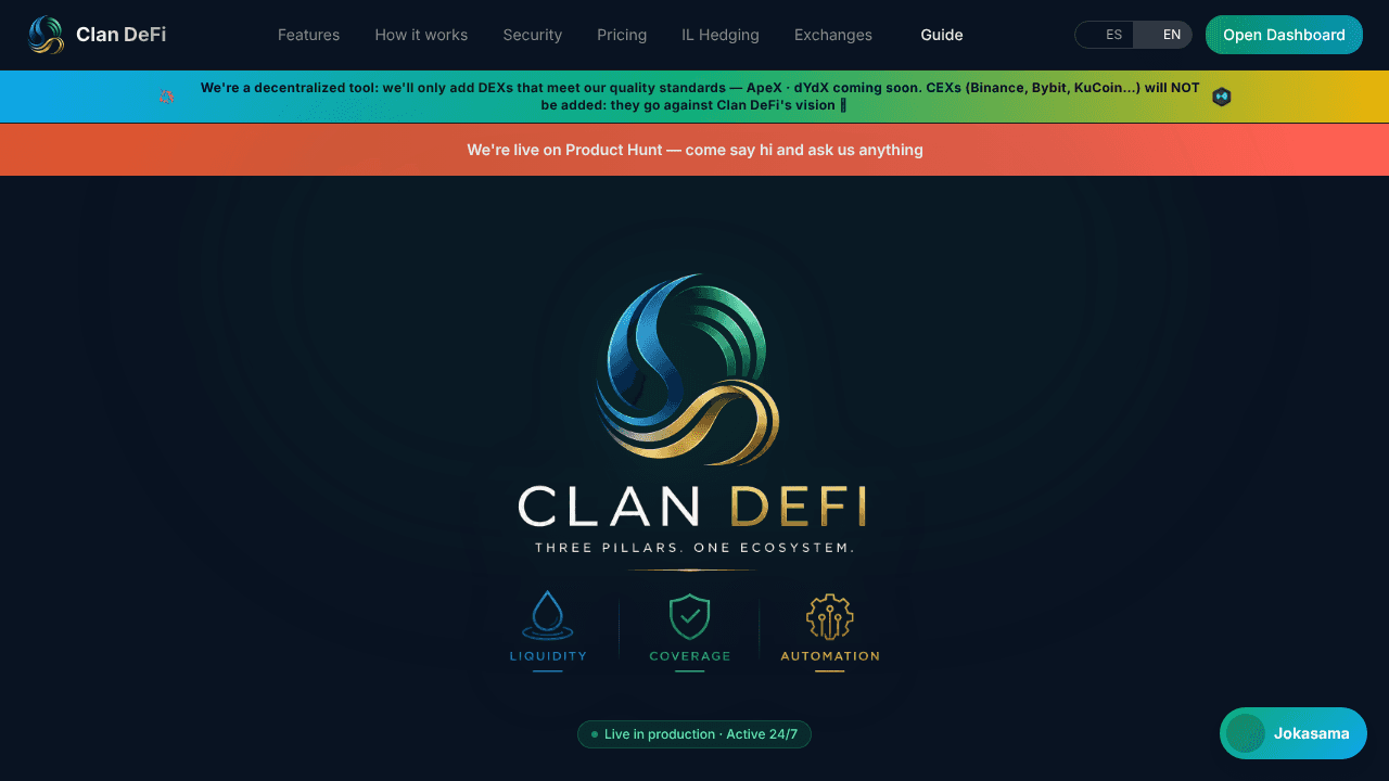 Clan DeFi website screenshot
