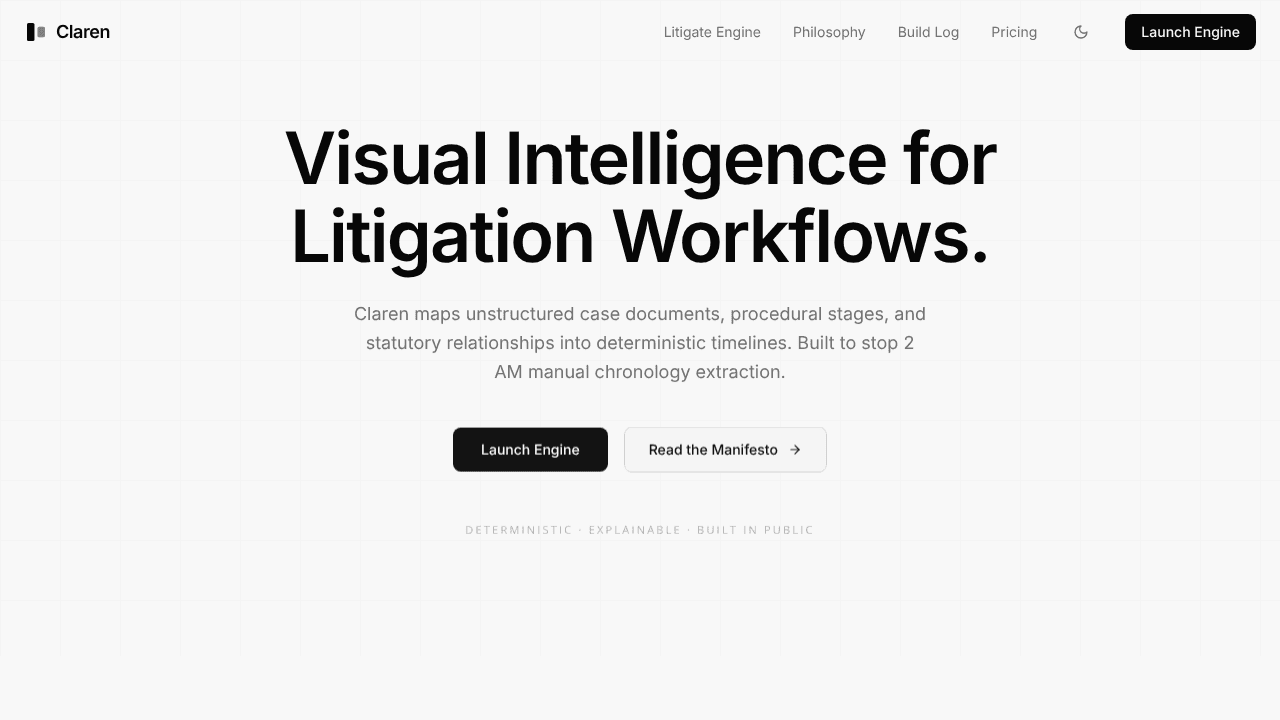 Claren: Deterministic case visuals website screenshot