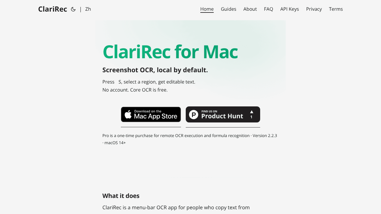 ClariRec website screenshot