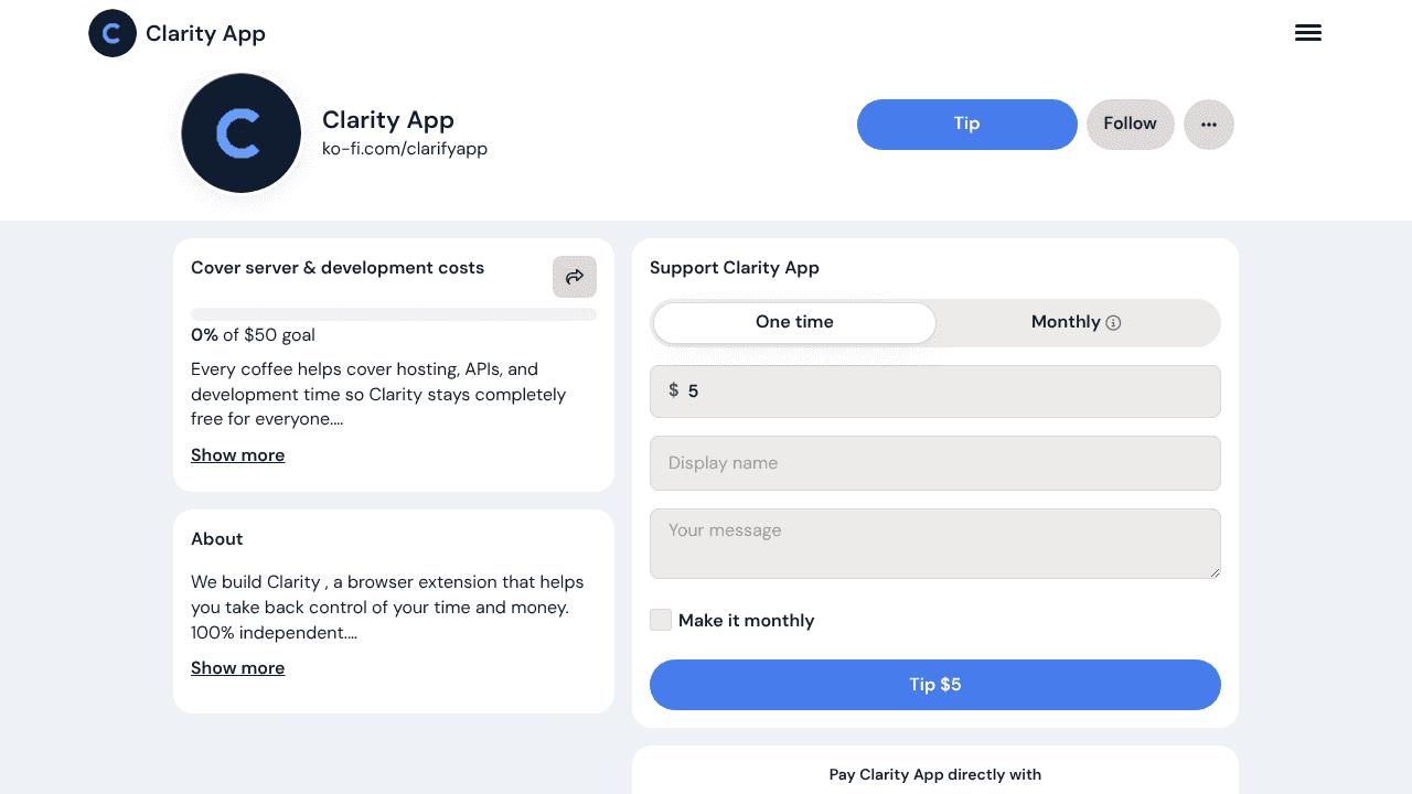 Clarity website screenshot