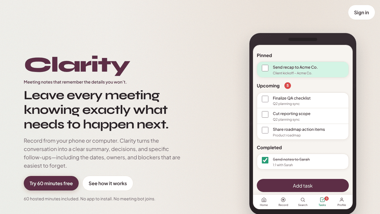 Clarity website screenshot