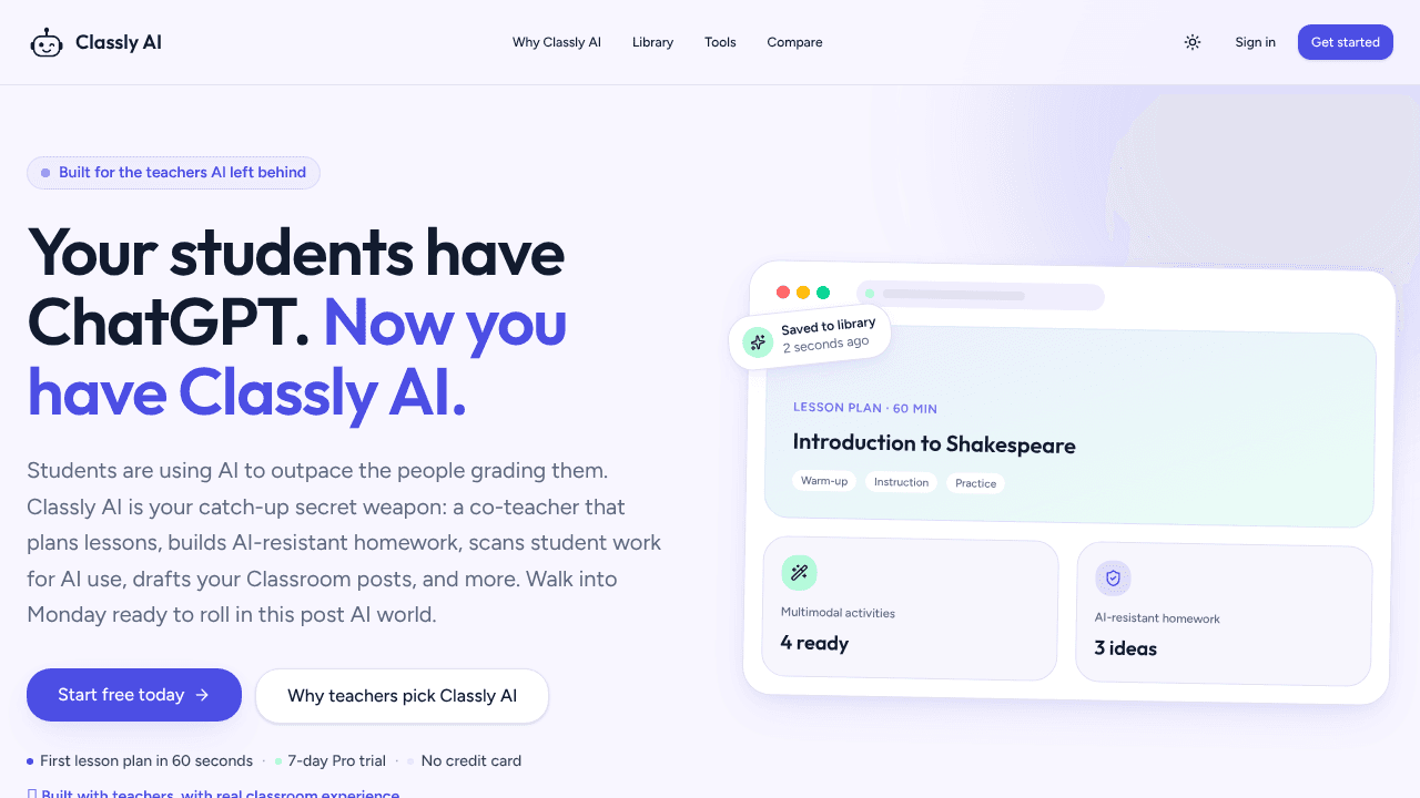 Classly AI website screenshot